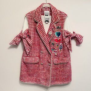 Edward Achour Paris Tweed Waistcoat and Bow Sleeve Ribbed T-shirt Sz FR 48 - NEW